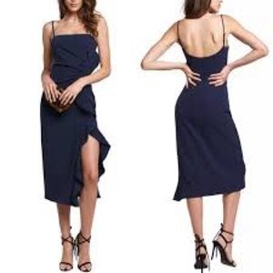 Bardot Rona Ruffle Midi Dress | Navy | Size 8 Medium